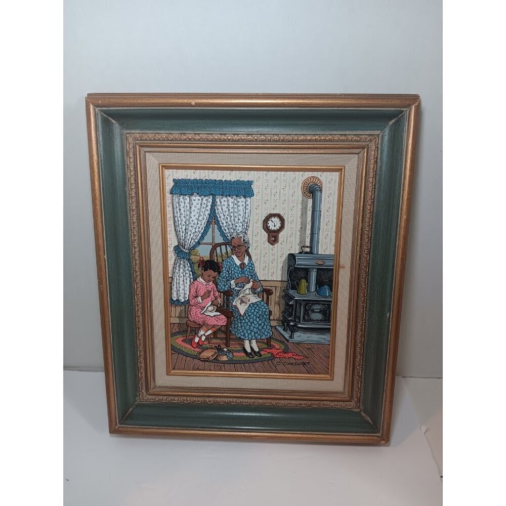 Rare C. Carson Time With Grandparents Framed Family Scene Signed Oil On Canvas